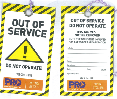 OUT OF SERVICE Safety Tags.