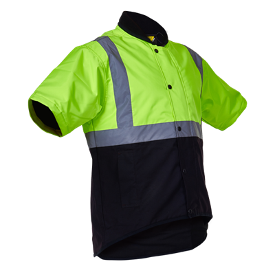 Caution Oilskin Short Sleev Vest With Fluoro Reflective Top