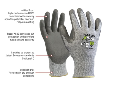 Razor-X 500 PU Palm Level 5 Cut Resistant Glove